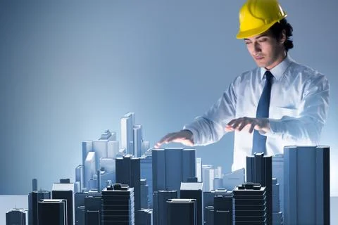 Futuristic architect doing urban planning Fotos Stock