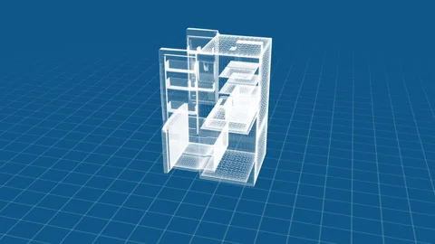 Futuristic Architectural Blueprint Digital 3D Model with Grid Background Stock Footage 344656067