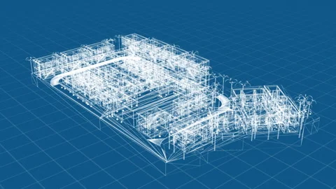 Futuristic Architectural Blueprint with Intricate Wireframe Design 库存影片 334585557