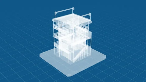 Futuristic Architectural Blueprint of Modern Multi-Level Building Design Stock Footage 344728108