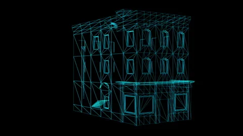 Futuristic Architectural Wireframe of a Building in Neon Glow Stock Footage 344732728
