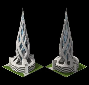 Futuristic architecture for 3D tiled games Stock Illustration