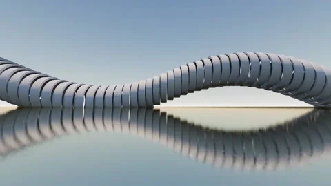 Futuristic architecture background mechanical rotating curve design 3d animation Stock Footage 219503245