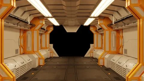 Futuristic architecture Sci-Fi spaceship hallway interior Stock Illustration