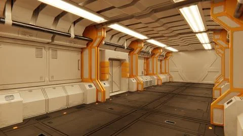 Futuristic architecture Sci-Fi spaceship hallway interior Stock Illustration