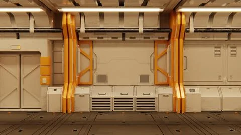 Futuristic architecture Sci-Fi spaceship hallway interior Stock Illustration