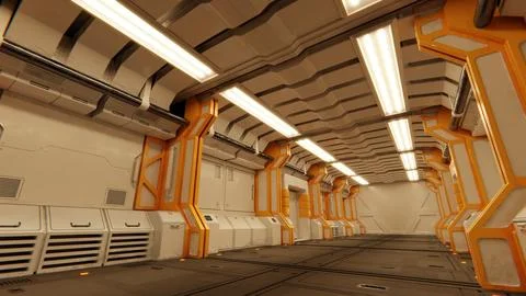 Futuristic architecture Sci-Fi spaceship hallway interior Stock Illustration