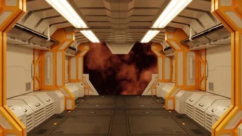 Futuristic architecture Sci-Fi spaceship hallway interior Stock Illustration