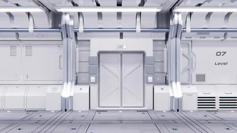 Futuristic architecture Sci-Fi spaceship hallway interior 스톡 일러스트