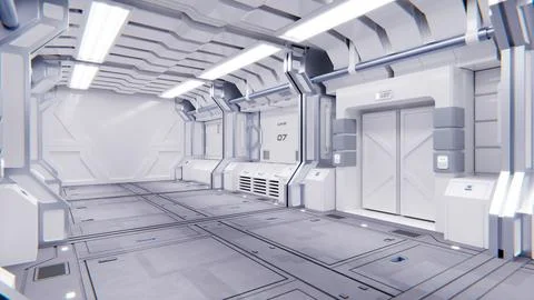 Futuristic architecture Sci-Fi spaceship hallway interior Stock Illustration