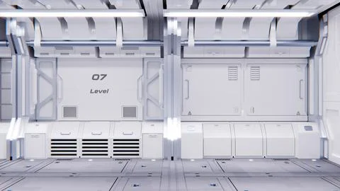 Futuristic architecture Sci-Fi spaceship hallway interior Stock Illustration