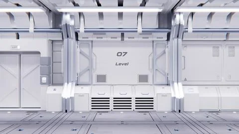 Futuristic architecture Sci-Fi spaceship hallway interior Illustrazione stock