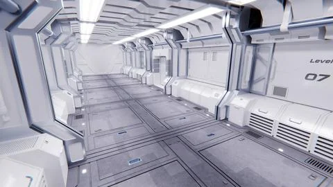 Futuristic architecture Sci-Fi spaceship hallway interior Stock Illustration