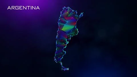Futuristic Argentina Map Polygonal Connected Lines And Dots Network Wireframe  イラスト素材