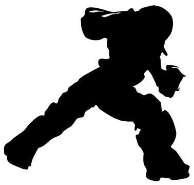 Futuristic Armored Warrior Fighting Pose Silhouette Stock Illustration