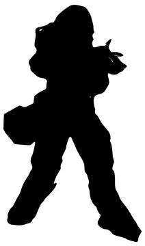 Futuristic Armored Warrior Fighting Pose Silhouette Stock Illustration