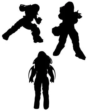 Futuristic Armored Warrior Fighting Pose Silhouette Stock Illustration