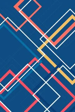 Futuristic arrow chevrons and frames cross diagonally across a navy blue ab.. Illustrazione stock
