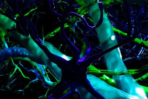 Futuristic art installation featuring neuron model, showcasing intricate stru Illustrazione stock
