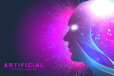 Futuristic Artificial Intelligence and Machine Learning Concept. Human Big Da Illustrazione stock