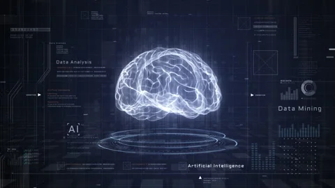 Futuristic Artificial Intelligence Brain with Data Mining, Big Data Stock Footage 320031686