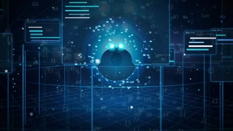 Futuristic Artificial Intelligence Brain with Digital HUD Interface and Cyber 库存影片 341454365