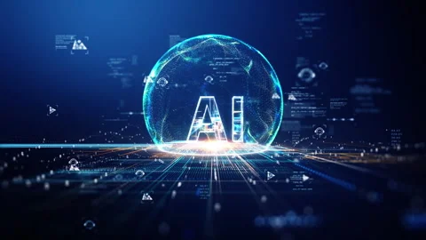 Futuristic Artificial Intelligence Concept with Glowing Digital Sphere and .. Stock Footage 309810286