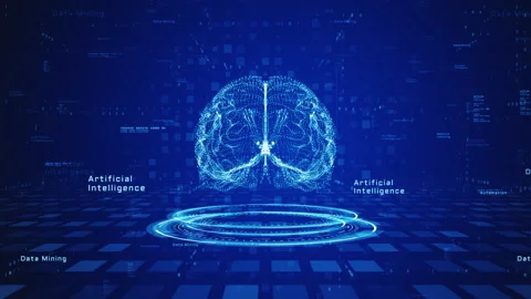 Futuristic Artificial Intelligence concept with a glowing digital brain Stock Footage 320031250