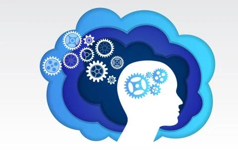 Futuristic artificial intelligence concept with head and circuit board of bra Stock Illustration