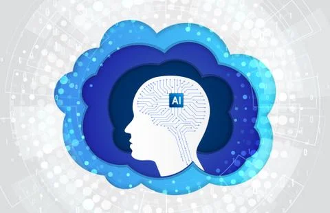 Futuristic artificial intelligence concept with head and gears inside human b Stock Illustration