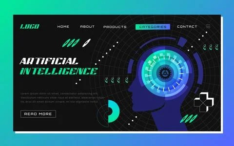 Futuristic artificial intelligence in data analysis landing page Illustrazione stock
