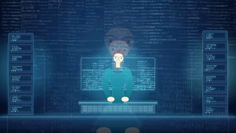 Futuristic Artificial Intelligence Humanoid Interface with Digital Data Streams Stock Footage 343165020