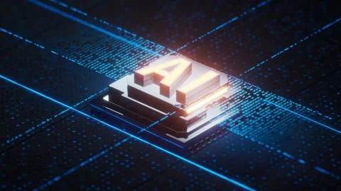 Futuristic artificial intelligence microprocessor with glowing circuits and.. Stock Footage 332389585