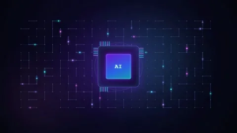Futuristic Artificial Intelligence Processor Chip with Glowing Digital Circuit Stock Footage 346211300
