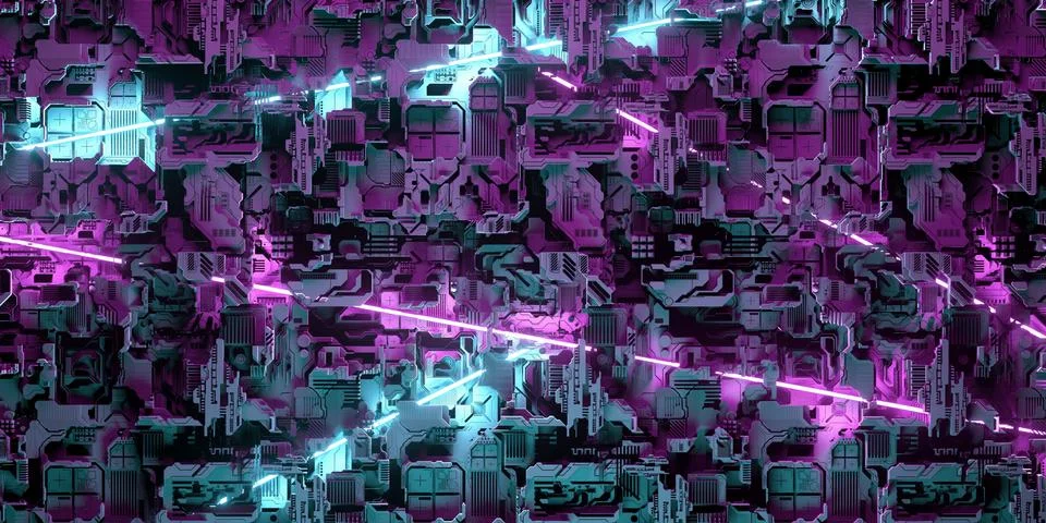 Futuristic Artificial Intelligence Sci Fi Computer Board With Neon Purple And 스톡 일러스트