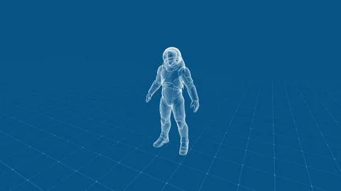 Futuristic Astronaut Blueprint in a Digital 3D Virtual Grid Space Stock Illustration