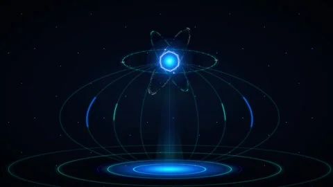 Futuristic atomic structure animation: glowing blue science and technology .. Stock Footage 337560667