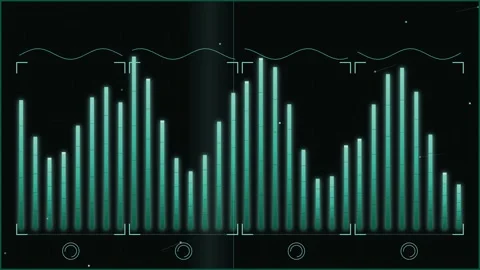 Futuristic Audio Waveform Display: Teal Blue Bars on Dark Background, Digit.. Stock Footage 346659696