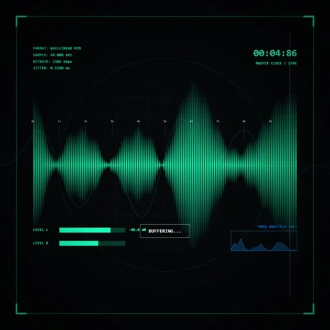 Futuristic Audio Waveform Visualization: Digital Sound Spectrum Analysis Video stock 347262463