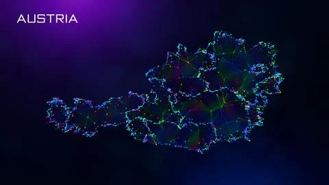 Futuristic Austria Map Polygonal Connected Lines Dots Facet Wireframe Network  イラスト素材