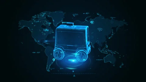 Futuristic Autonomous AI Vehicles on Digital World Map Hologram Display Conce Stock Footage 341905108