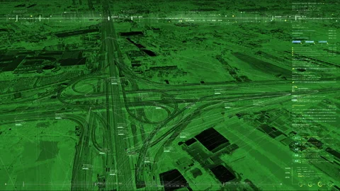 Futuristic Autonomous Driverless Cars on the Elevated Expressway 04 Stock Footage 136642690