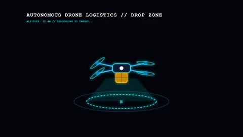 Futuristic autonomous drone delivery system hovering over dark cityscape ba.. Stock Footage 343284943