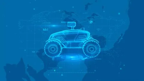 Futuristic Autonomous Vehicle Design in Digital Blueprint Style Stock Illustration