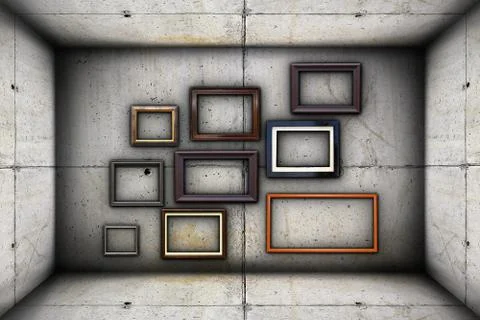 Futuristic backdrop with frames on concrete Stock Illustration