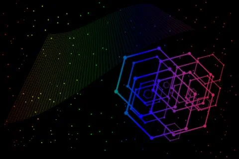 Futuristic backdrop with shape of a hexagon and grid. Stock Illustration