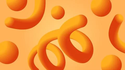 Futuristic background with 3D wave shapes on bright orange gradient Stock Illustration