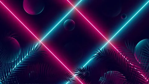 Futuristic background with bright red and blue neon rays, color reflex on bal Stock Illustration