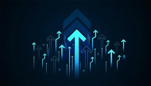 A futuristic background featuring glowing Light blue Arrows symbolizes upwa.. Stock Illustration