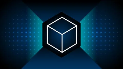 Futuristic Background Illustration of a Cube with Gradients and Dotted Stock Illustration